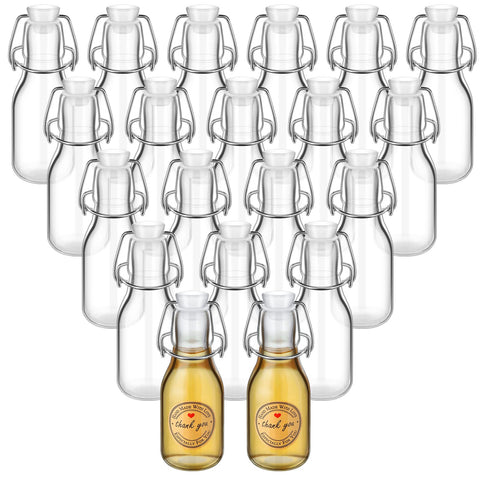 Queekay front pack of 20 mini swing top bottles showing full set and labels benefit tidy storage