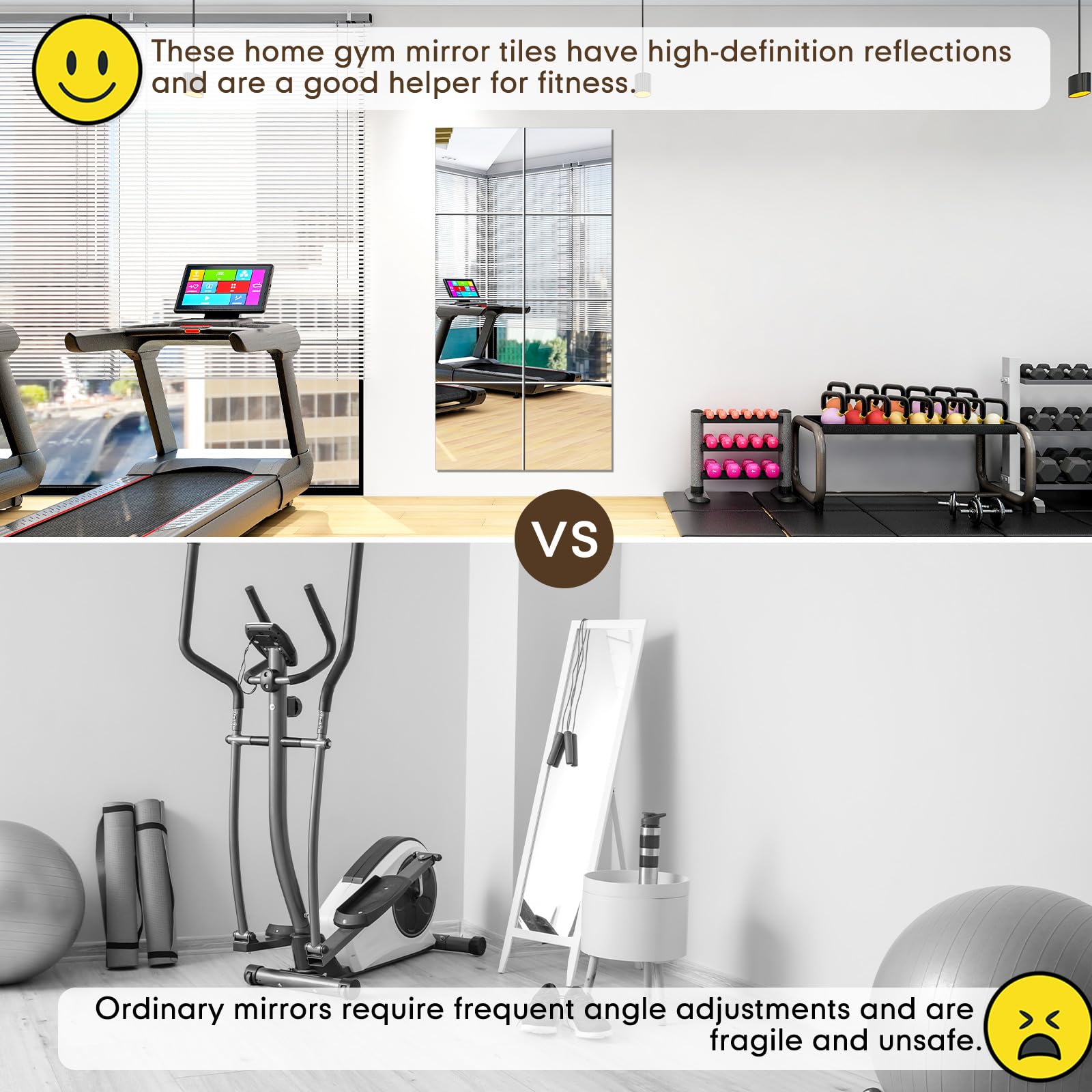 Queekay mounted on a home gym wall reflecting a user exercising, safer lightweight benefit