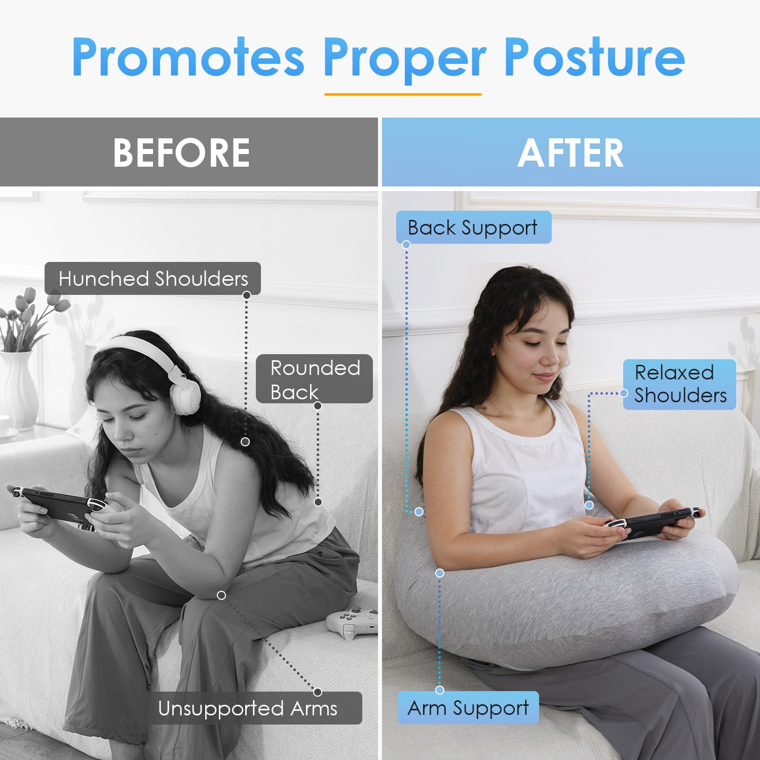 QUEEN ROSE pillow on gaming chair improving posture during long play