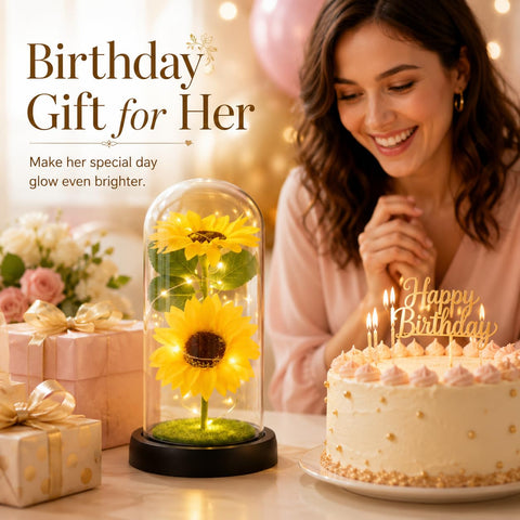 QUELIEN sunflower nestled in pink gift box ready to present as a gift
