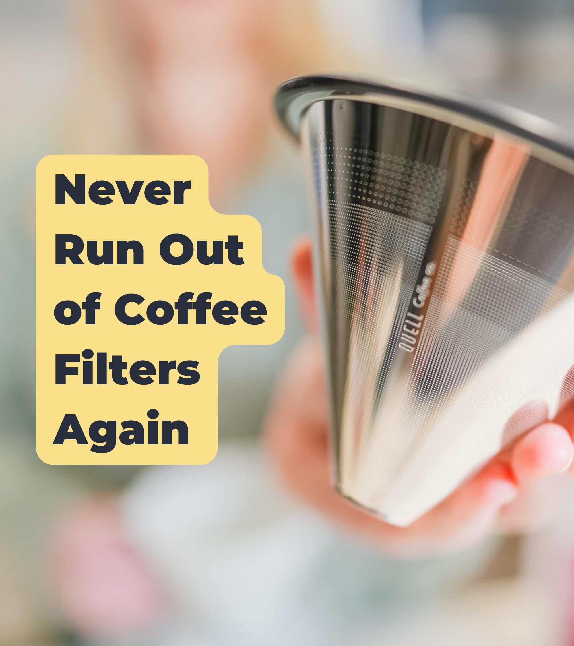 Quell on kitchen counter with brewed carafe showcasing sustainable daily brewing