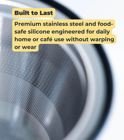 Quell stainless texture in hand showing durable, long-lasting material benefit