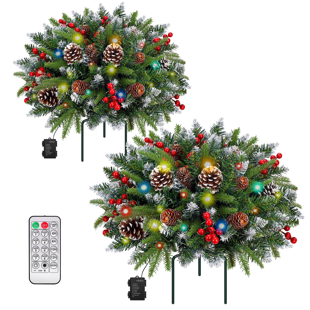 QULUXAO front view of both planter fillers showing full holiday look
