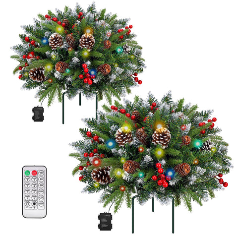 QULUXAO front view of both planter fillers showing full holiday look