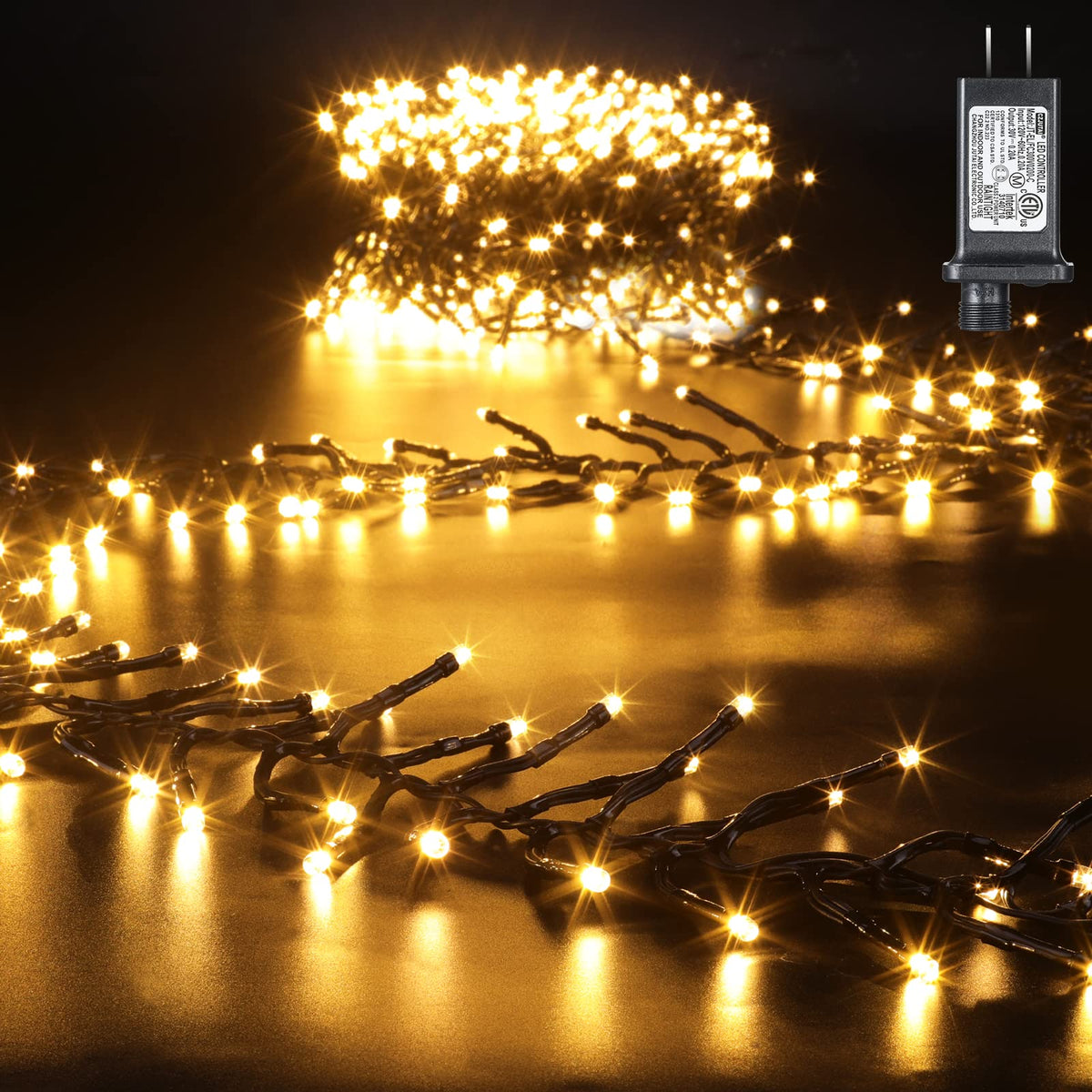 Quntis front packaging showing full 25ft cluster lights and features