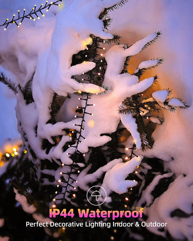 Quntis warm white cluster lights wrapped on a Christmas tree creating ambiance