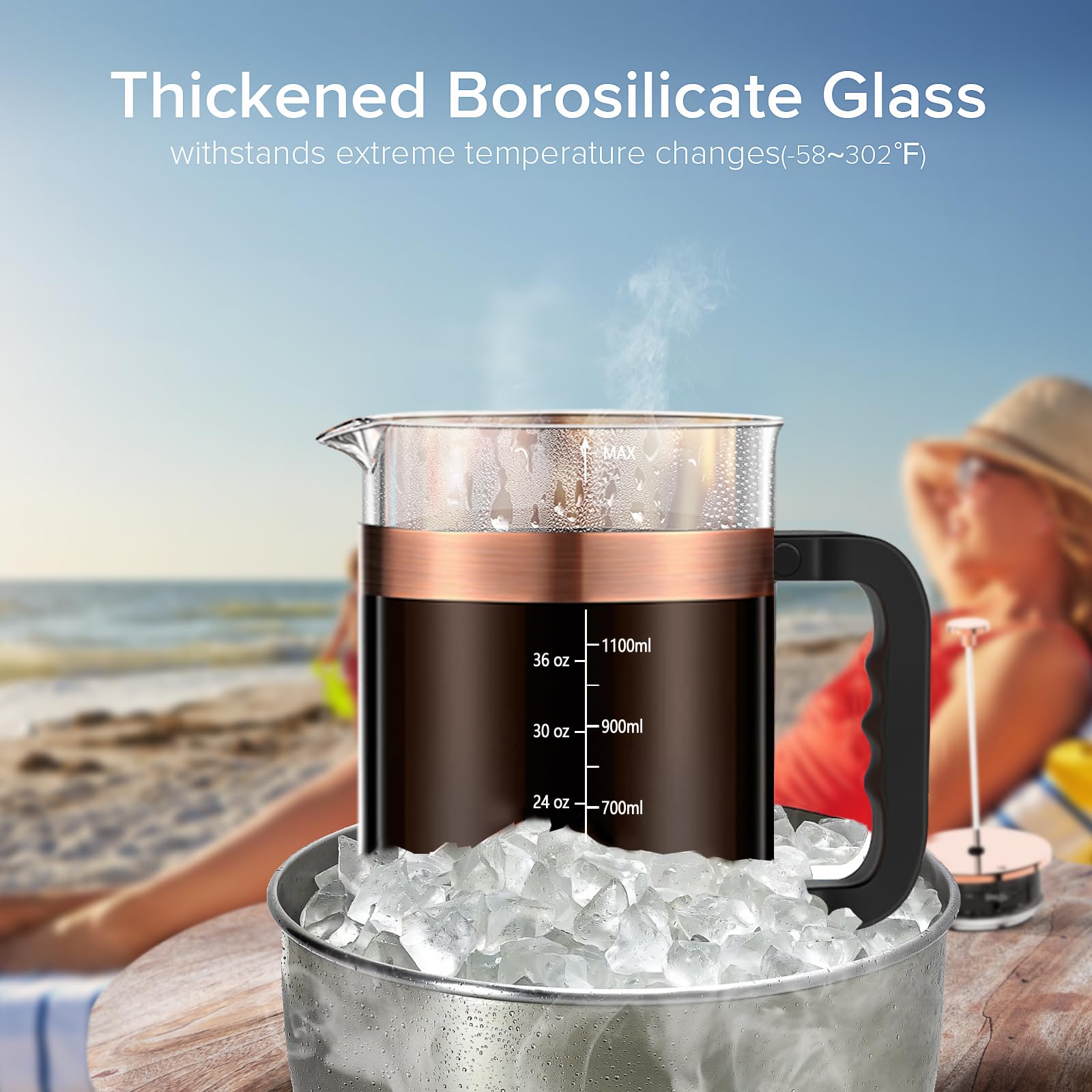 QUQIYSO close-up of thickened borosilicate glass highlighting heat resistance and durability