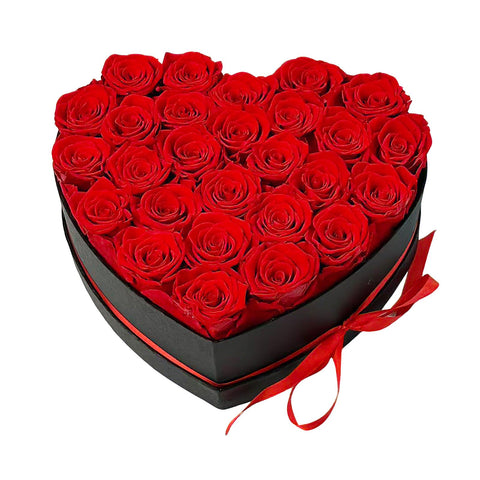 Qutawua heart box held in hand to show 27-rose size and scale benefit