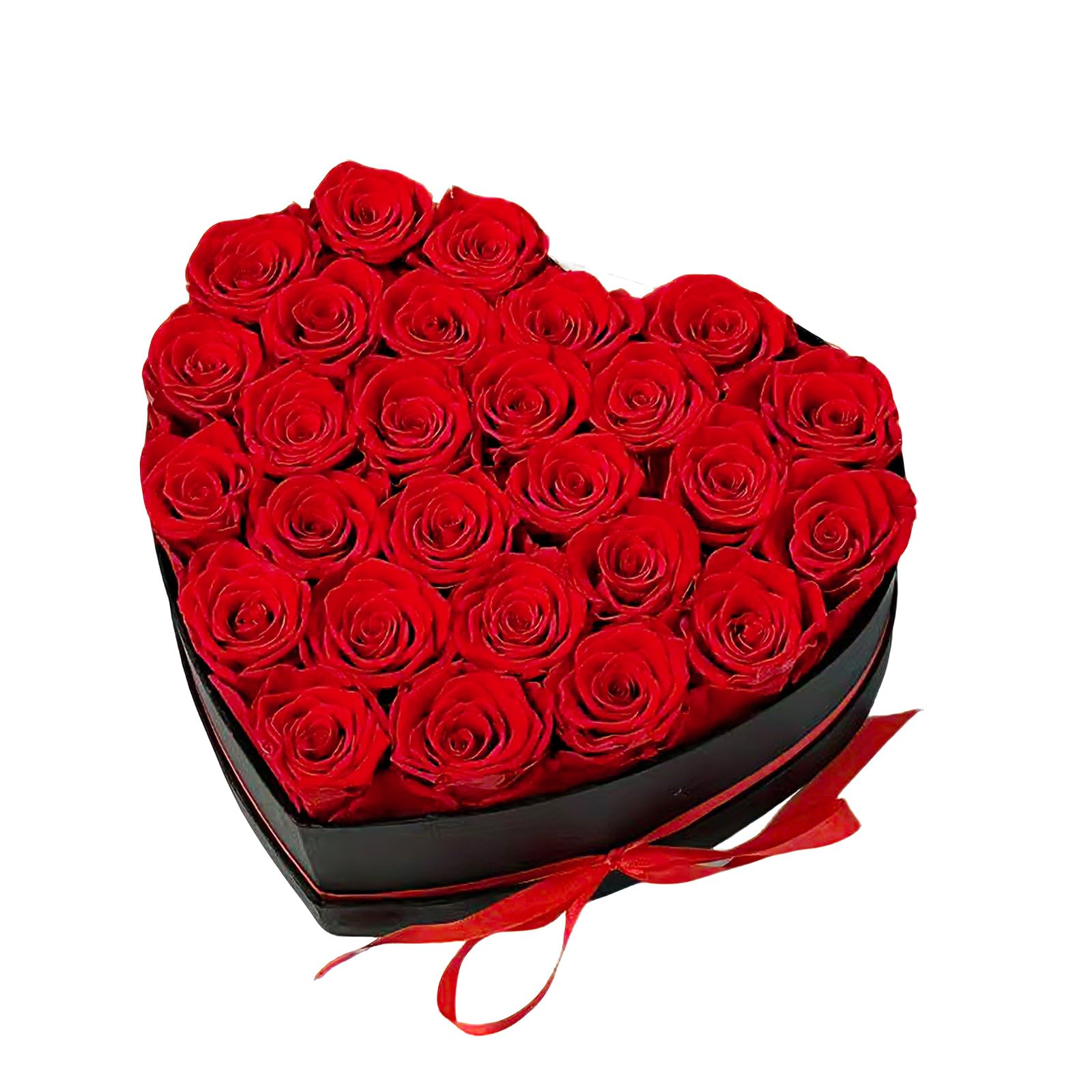 Qutawua heart-shaped box front view showcasing 27 red roses, elegant gift appeal