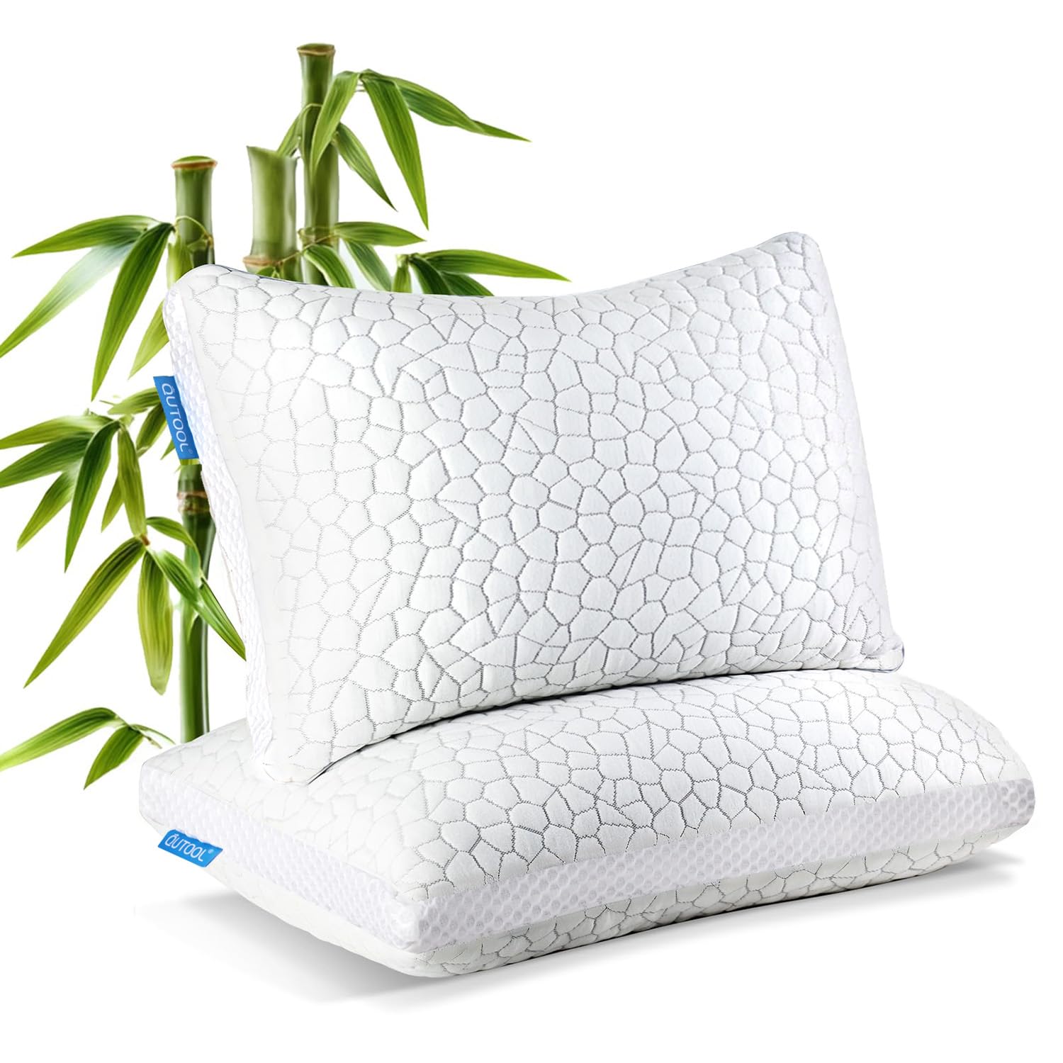 QUTOOL front packaging showing queen pillow pair and benefits