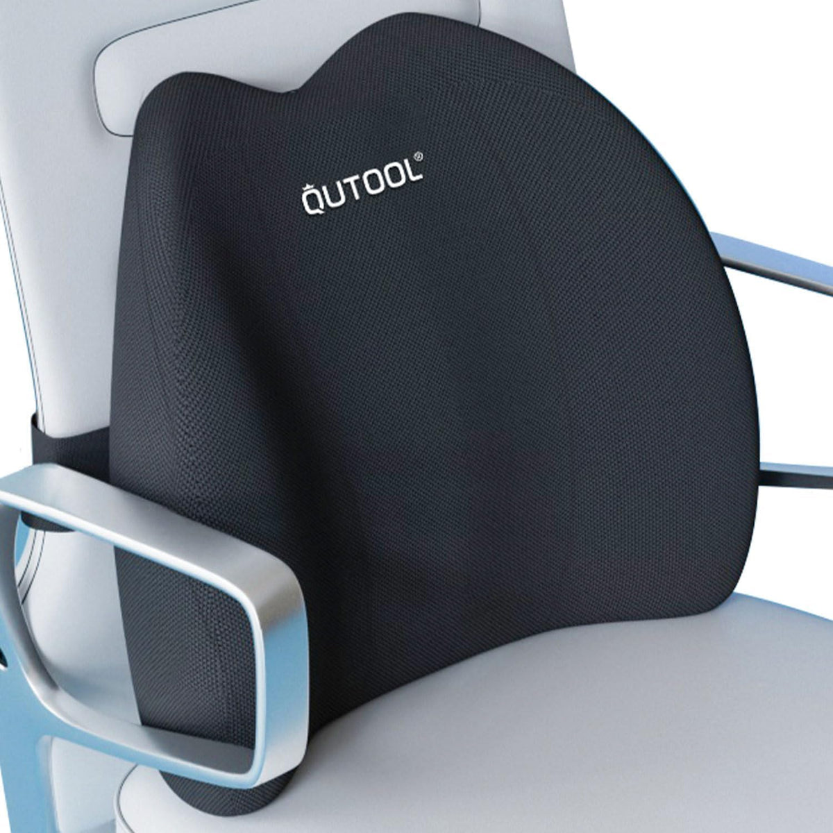 QUTOOL front view of lumbar pillow showing ergonomic shape and immediate posture benefit