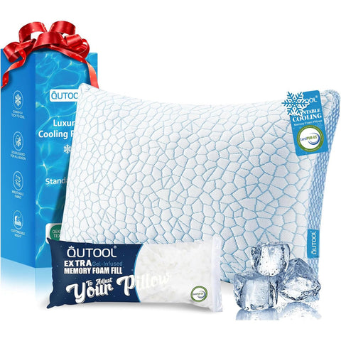 QUTOOL front view of cooling pillow showing neat cover and comfort benefit