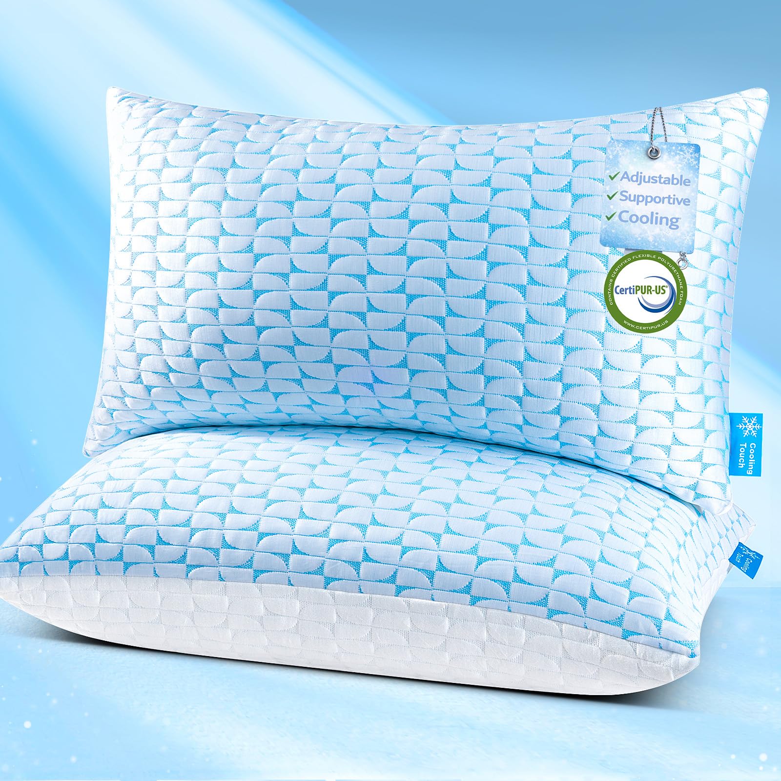 QUTOOL king pillow front packaging showing set of two and benefits