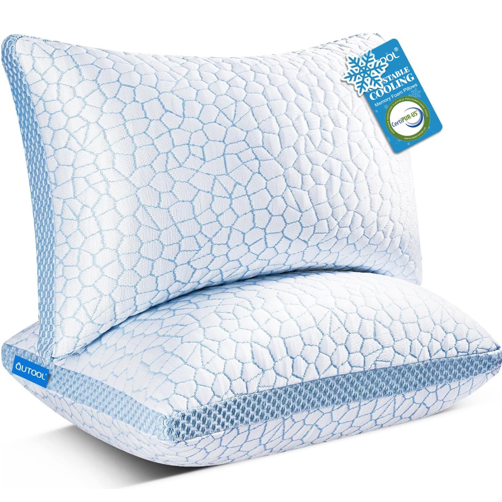 QUTOOL king pillow front view showing cooling fabric and plush support