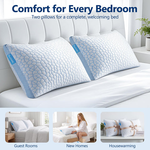 QUTOOL pillows styled on bed for cool comfortable sleep ambiance
