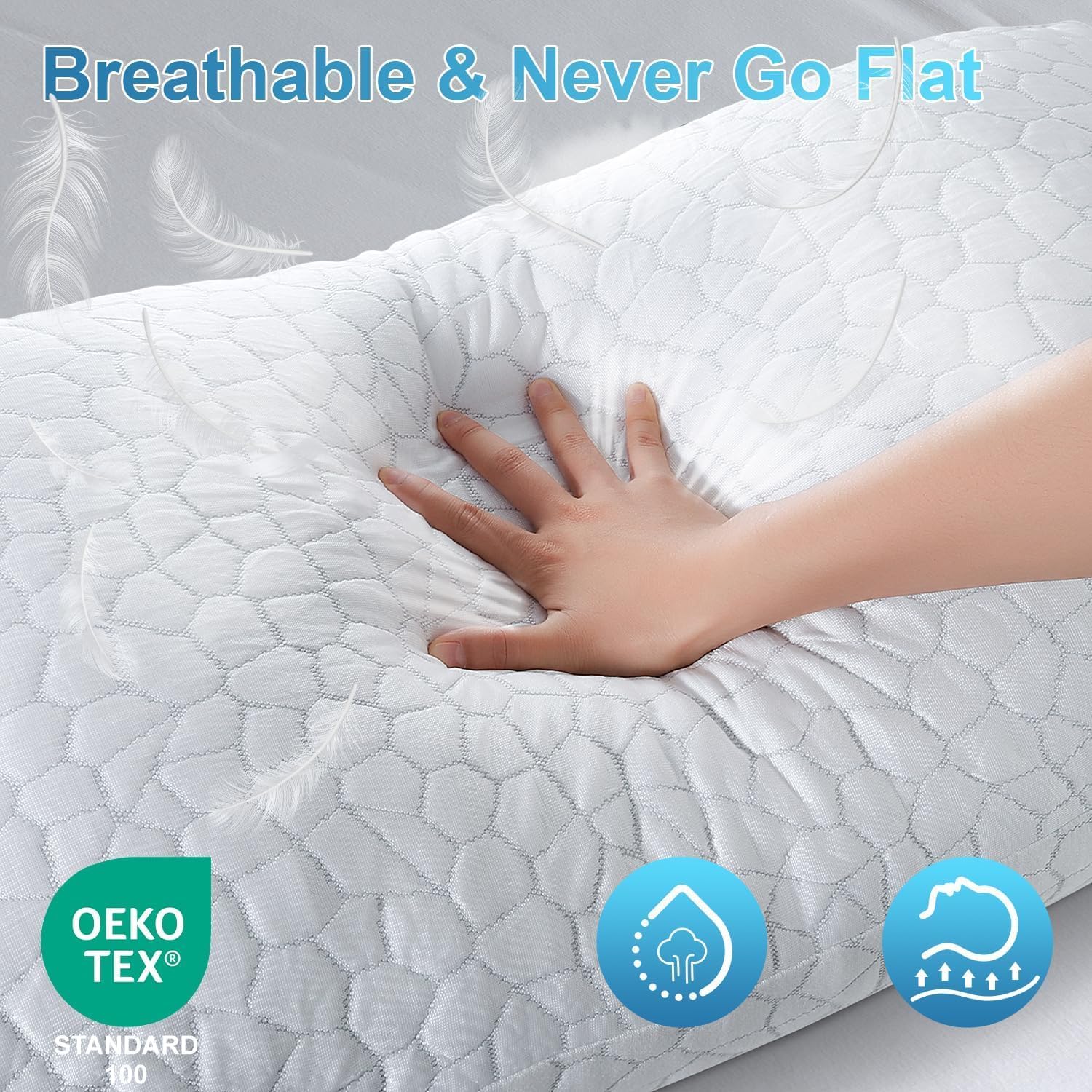 QUTOOL queen pillow next to a ruler for size comparison and correct mattress fit