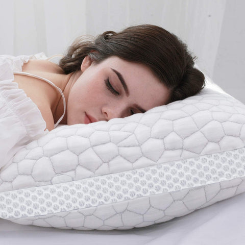 QUTOOL two pillows on a queen bed showing scale and fit