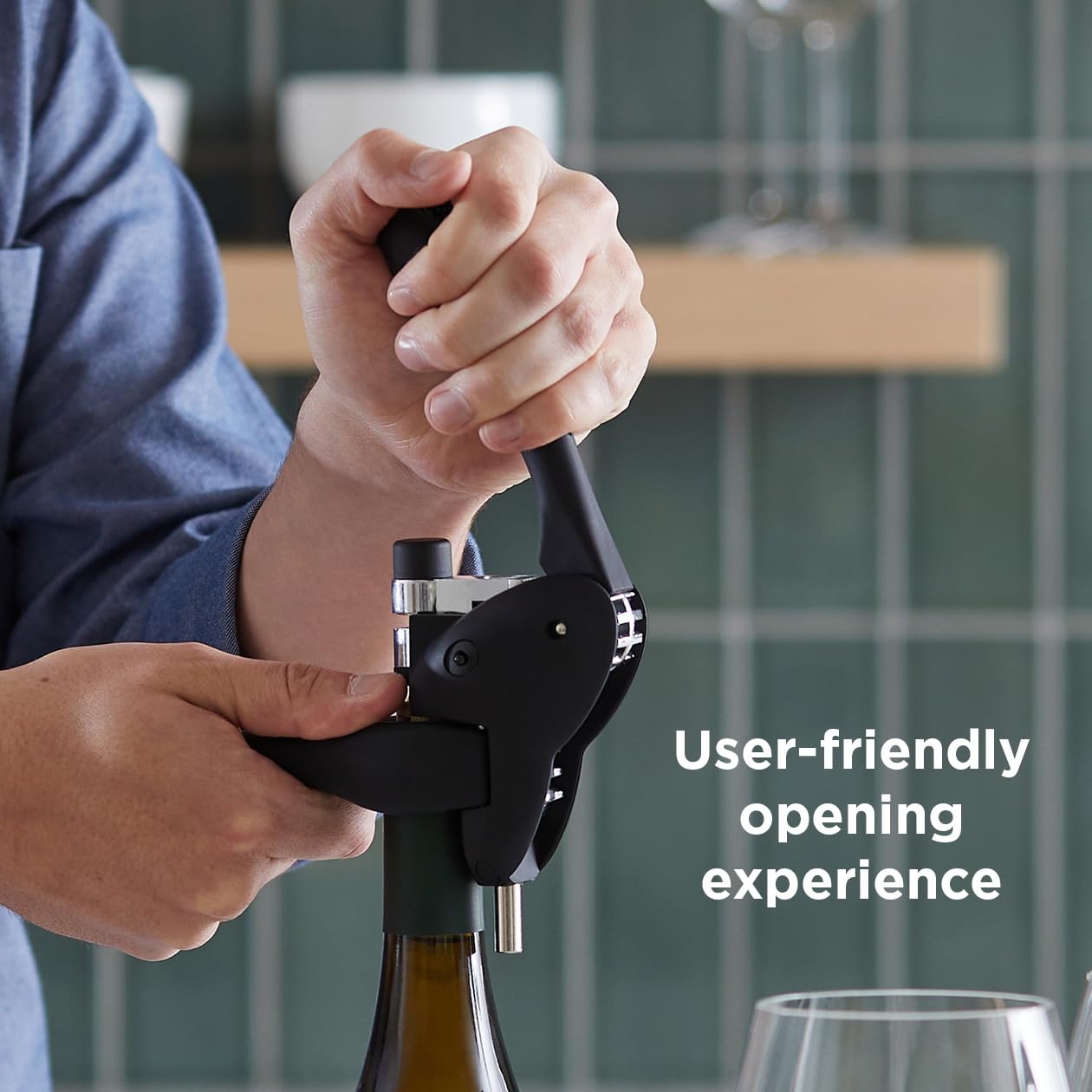 Rabbit bottle sealer placed on opened bottle preserving remaining wine