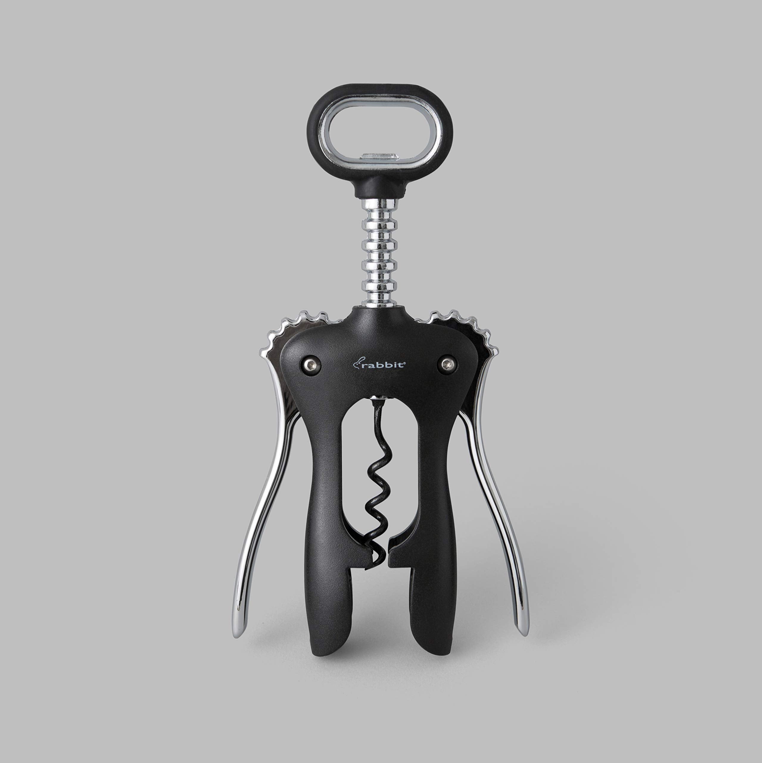 Rabbit classic wing corkscrew in use on wine bottle demonstrating easy leverage and control