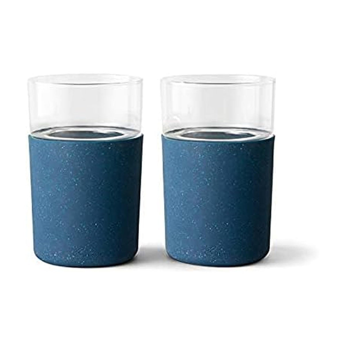 Rabbit speckled navy front view showing set of two glasses for cold drinks