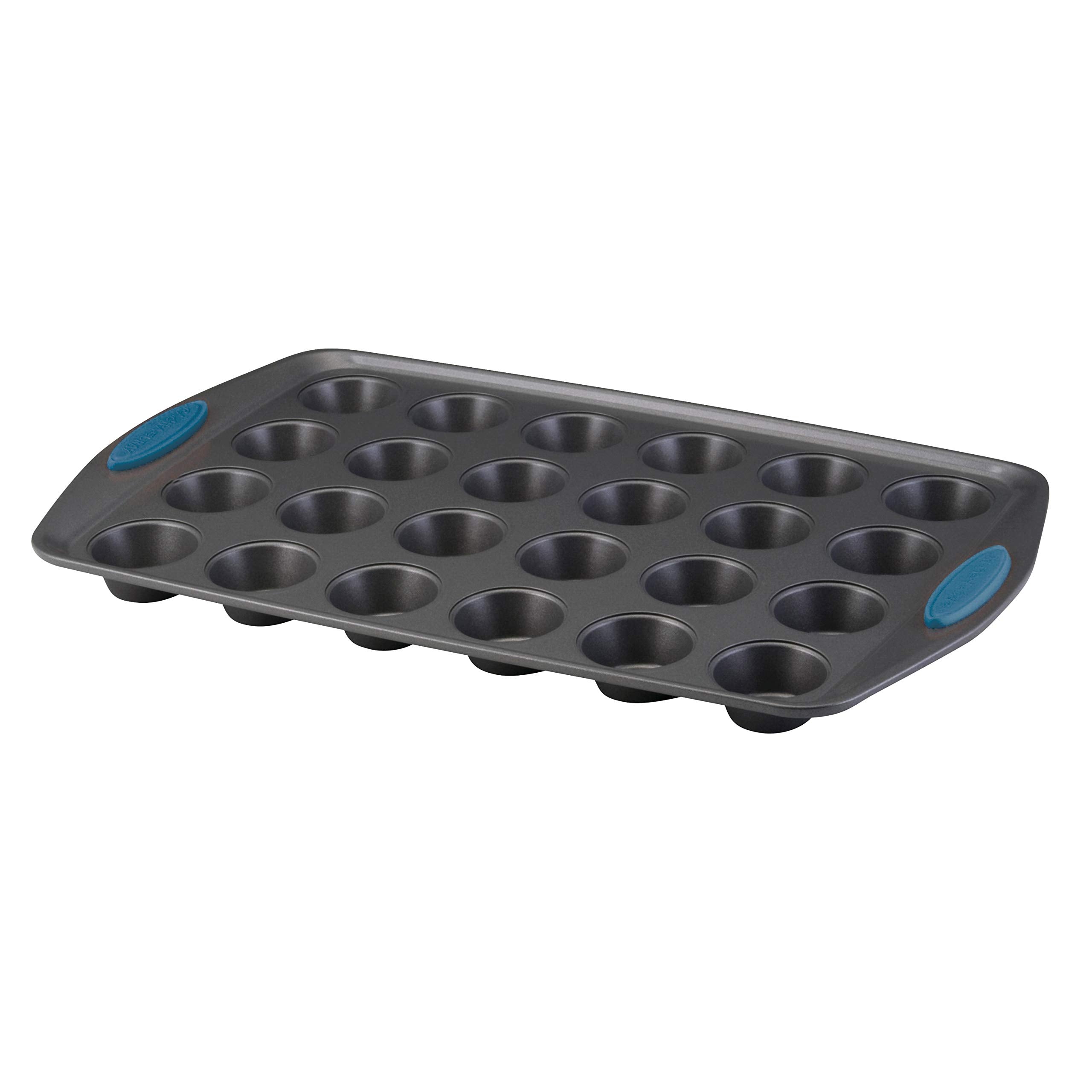 Rachael Ray 24-cup mini muffin pan front view showing durable build and capacity