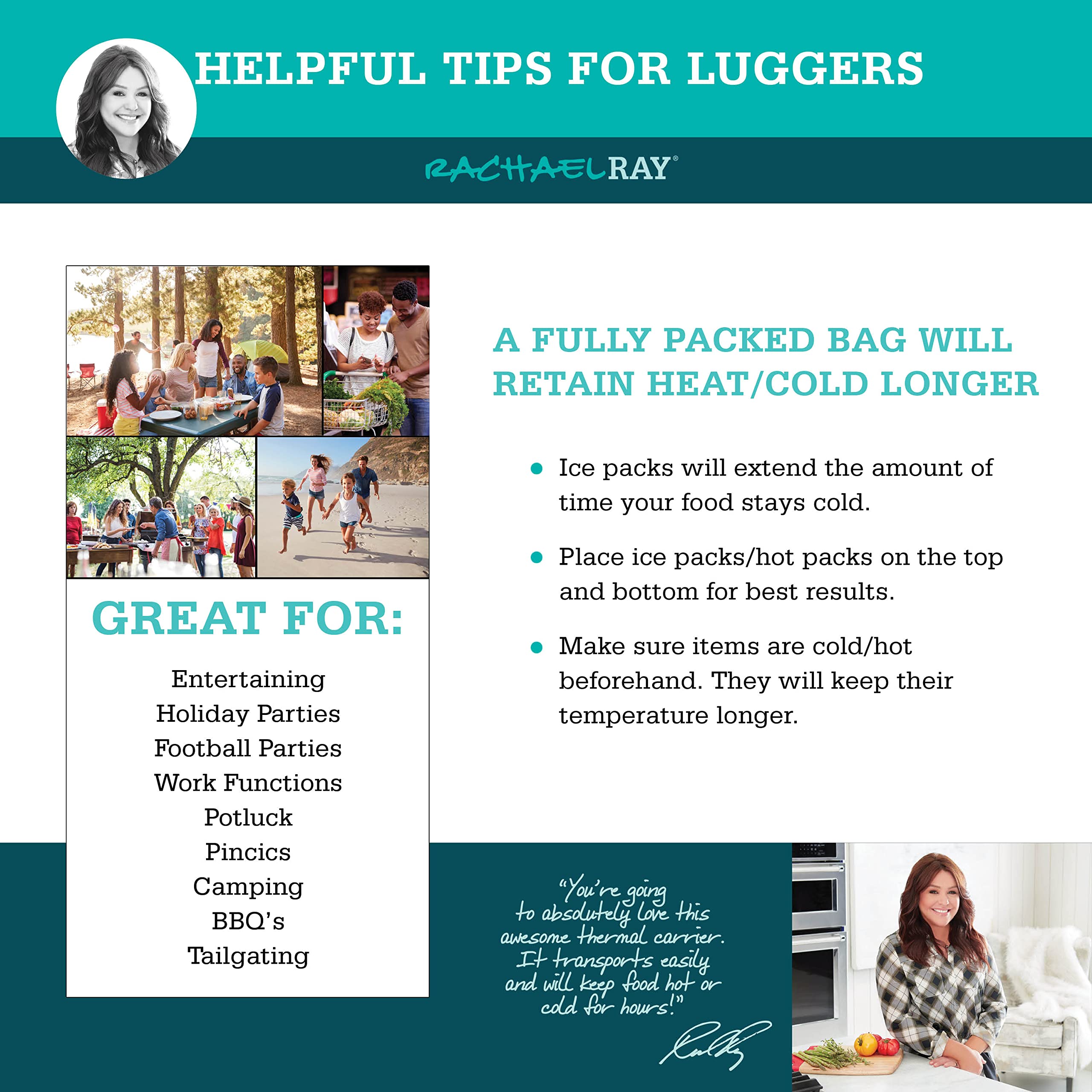Rachael Ray lugger next to a 9x13 baking dish illustrating proper fit and scale