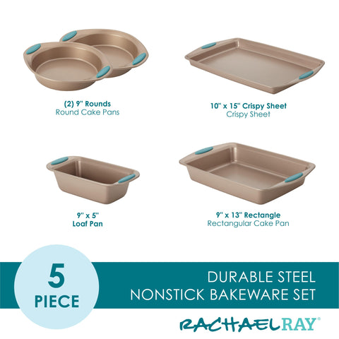 Rachael Ray 9x13 rectangular pan in latte finish, versatile for casseroles and lasagna