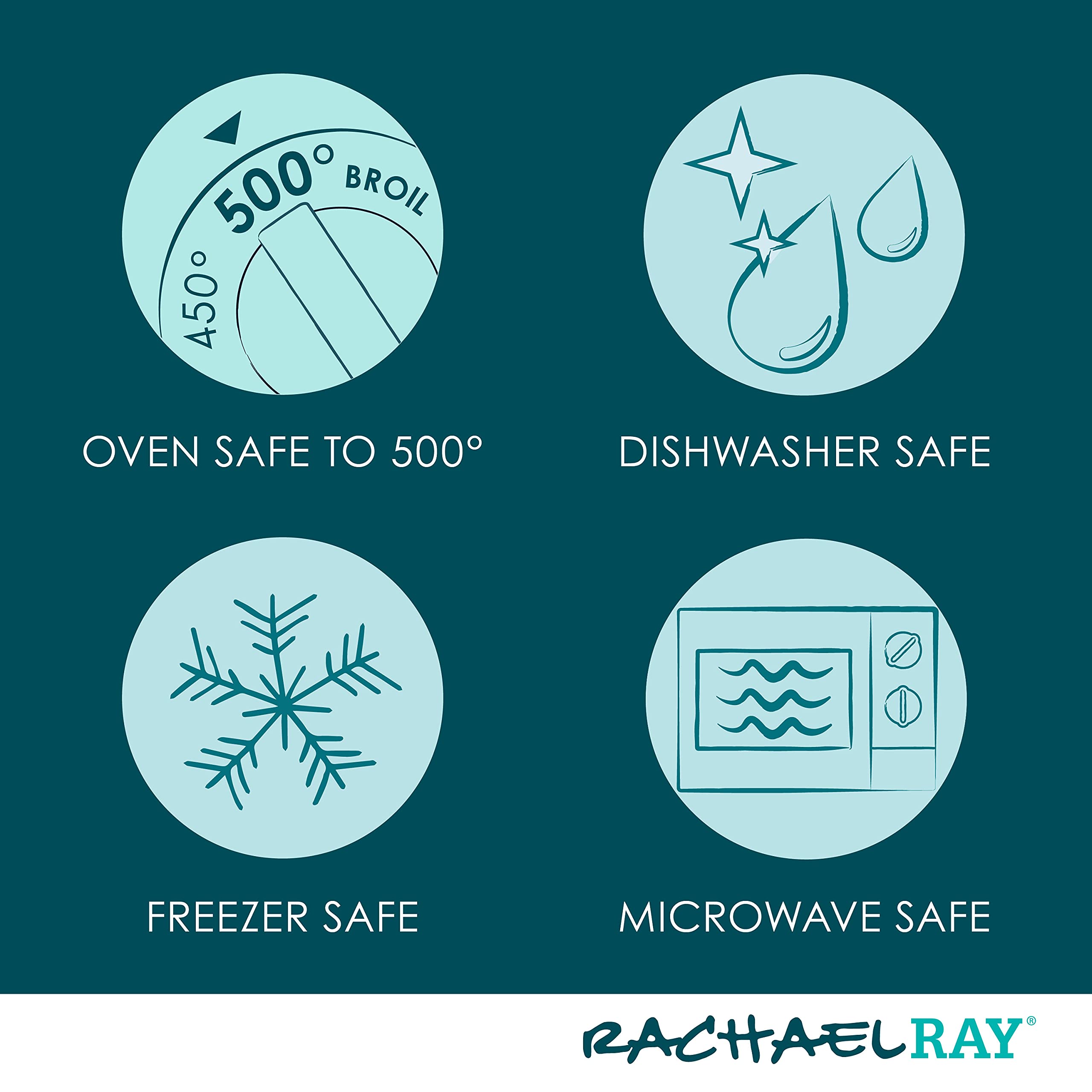 Rachael Ray baker inside oven, oven-safe to 500°F for versatile baking