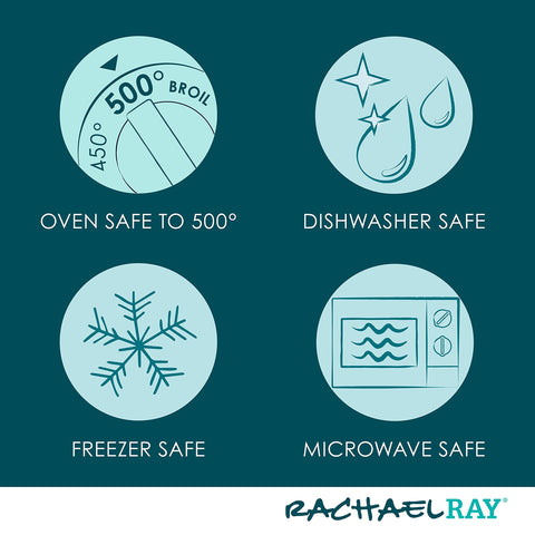 Rachael Ray baker inside oven, oven-safe to 500°F for versatile baking