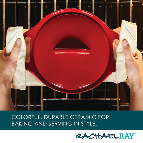 Rachael Ray shared lid on baker, convenient interchangeable cover for storage
