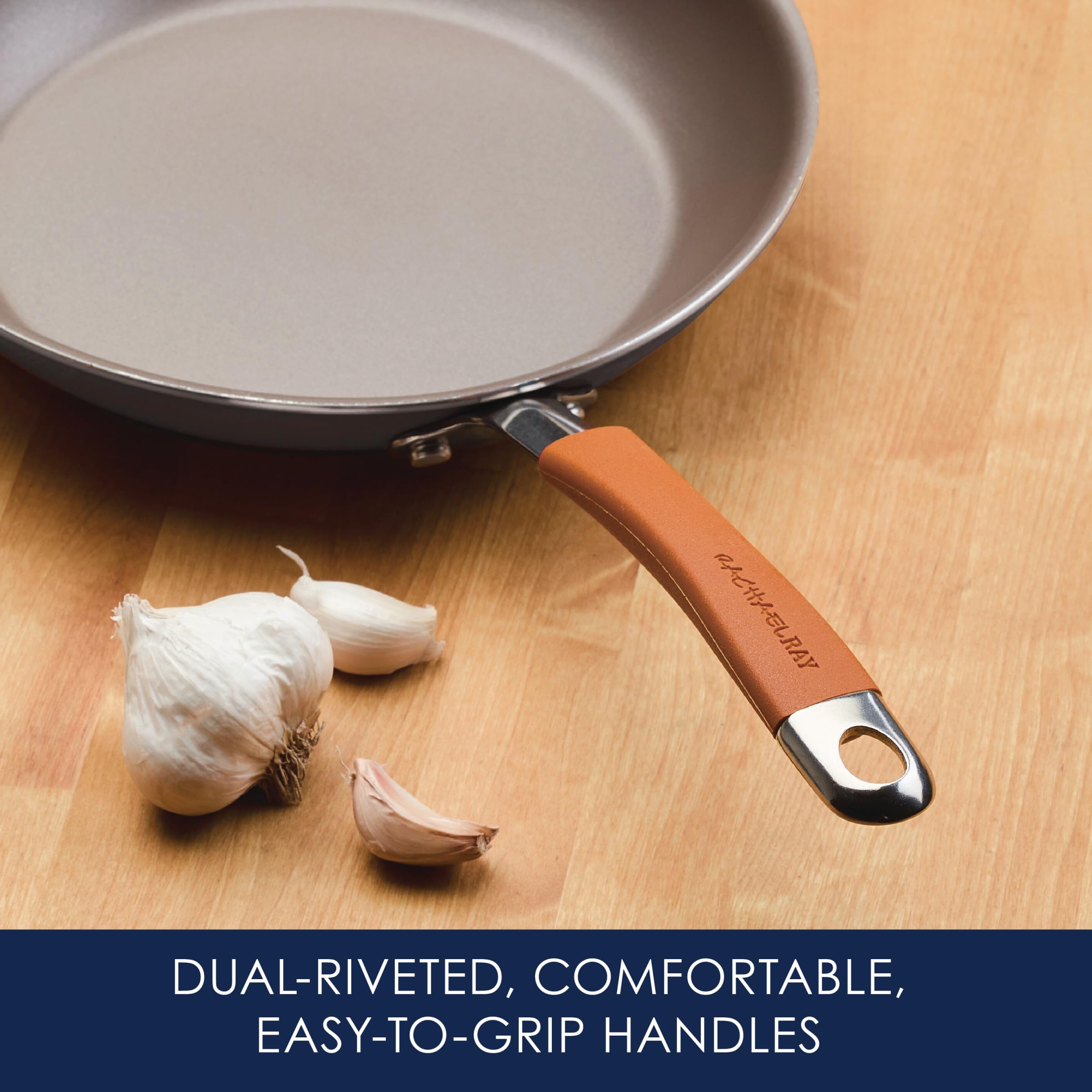 Rachael Ray Cucina 6-quart stockpot filled with pasta demonstrating capacity advantage