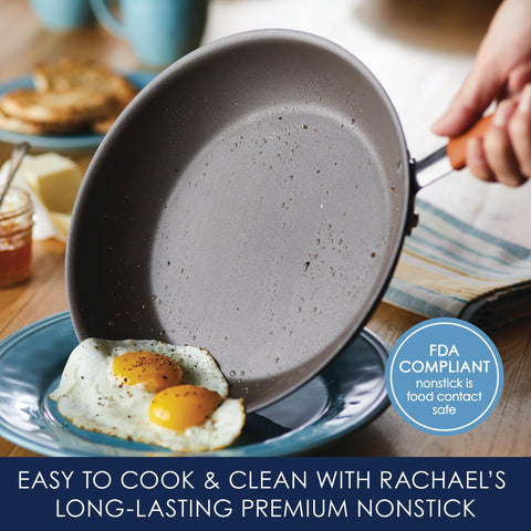 Rachael Ray Cucina 8.5- and 10-inch frying pans close-up showing smooth cooking surface benefit