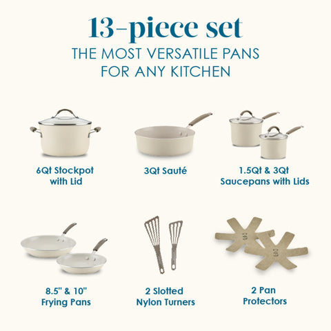 Rachael Ray frying pan top view highlighting Almond finish and effortless release