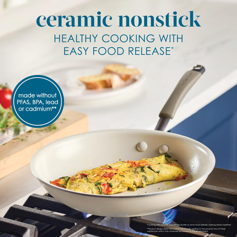 Rachael Ray saucepan with glass lid demonstrating sealed cooking and monitoring benefit