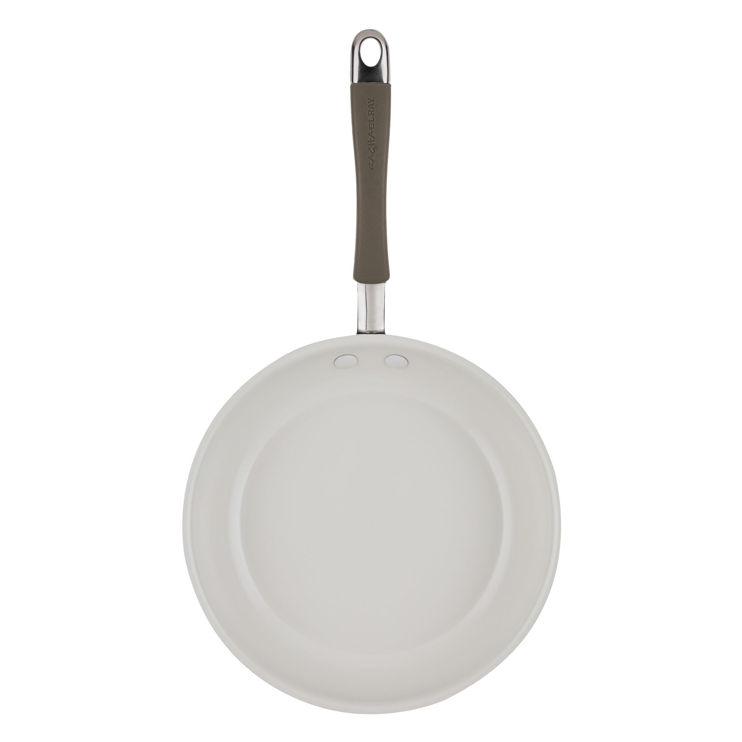 Rachael Ray cookware next to plate to show real-world size and serving benefit