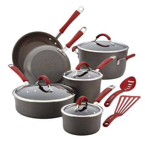 Rachael Ray Cucina front view set arranged showing full 12-piece collection benefit organized storage