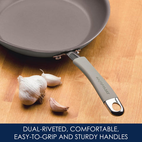 Rachael Ray Cucina frying pan with eggs demonstrating effortless release