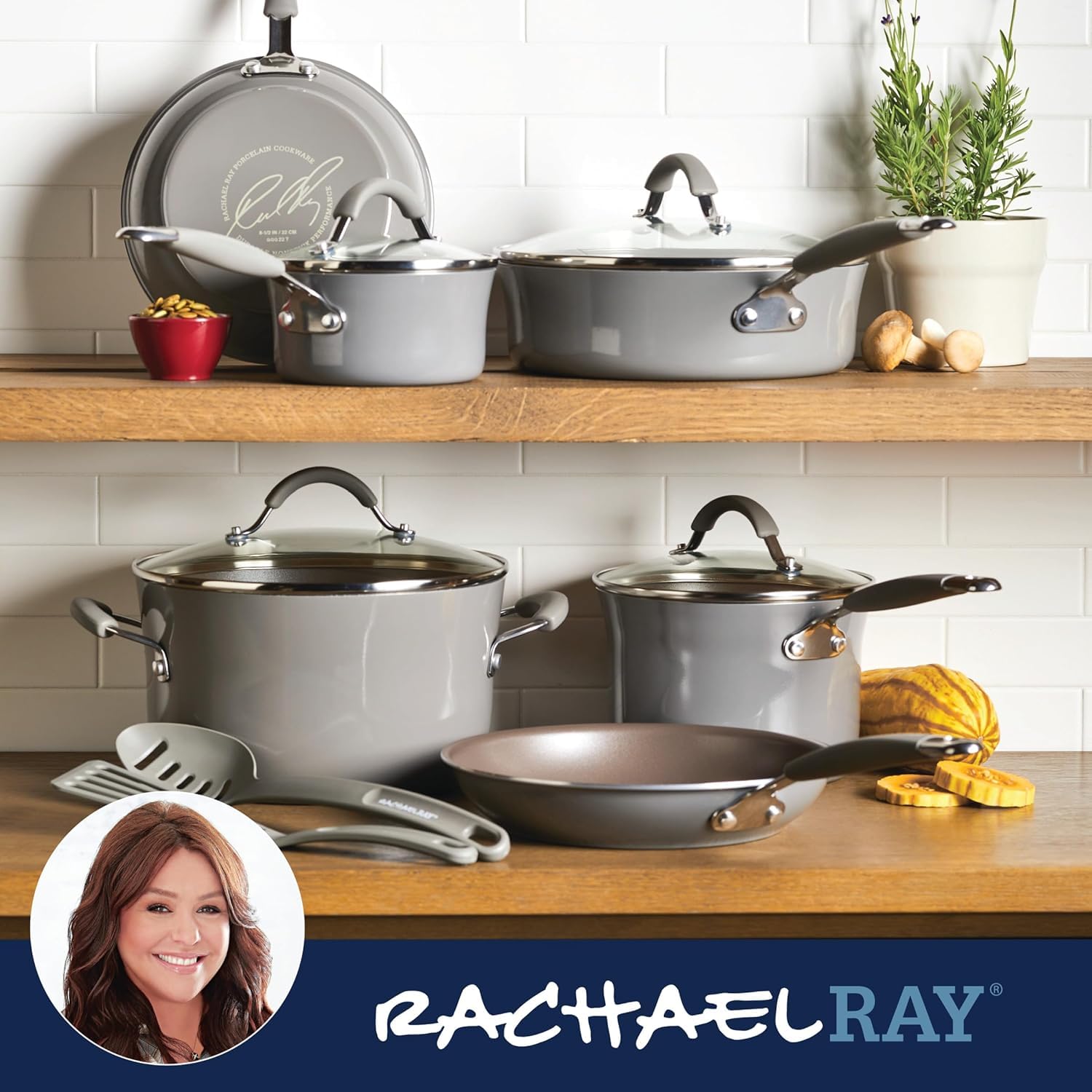 Rachael Ray Cucina complete set arranged on counter for versatile meal prep