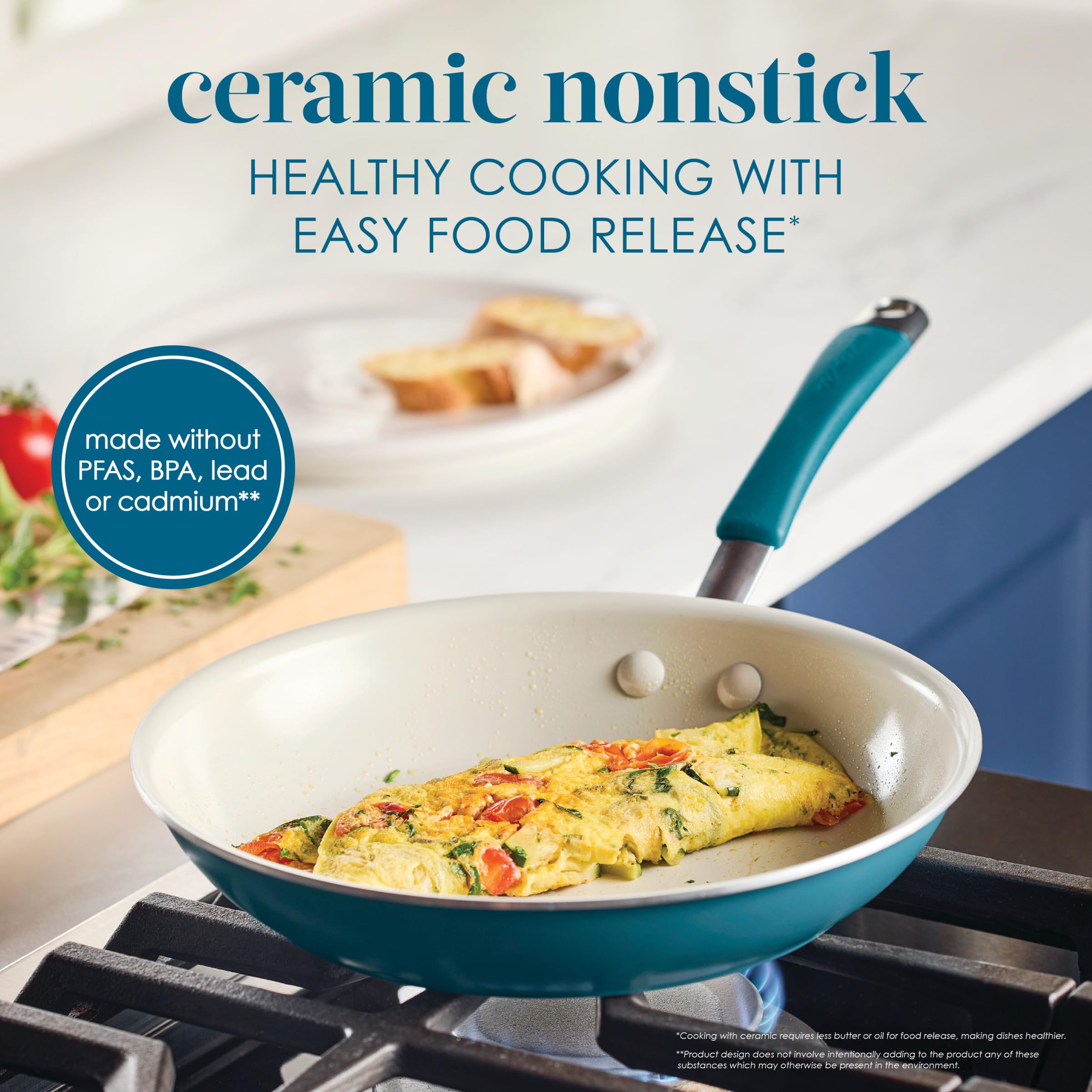 Rachael Ray ceramic nonstick close-up showing smooth cooking surface for easy release