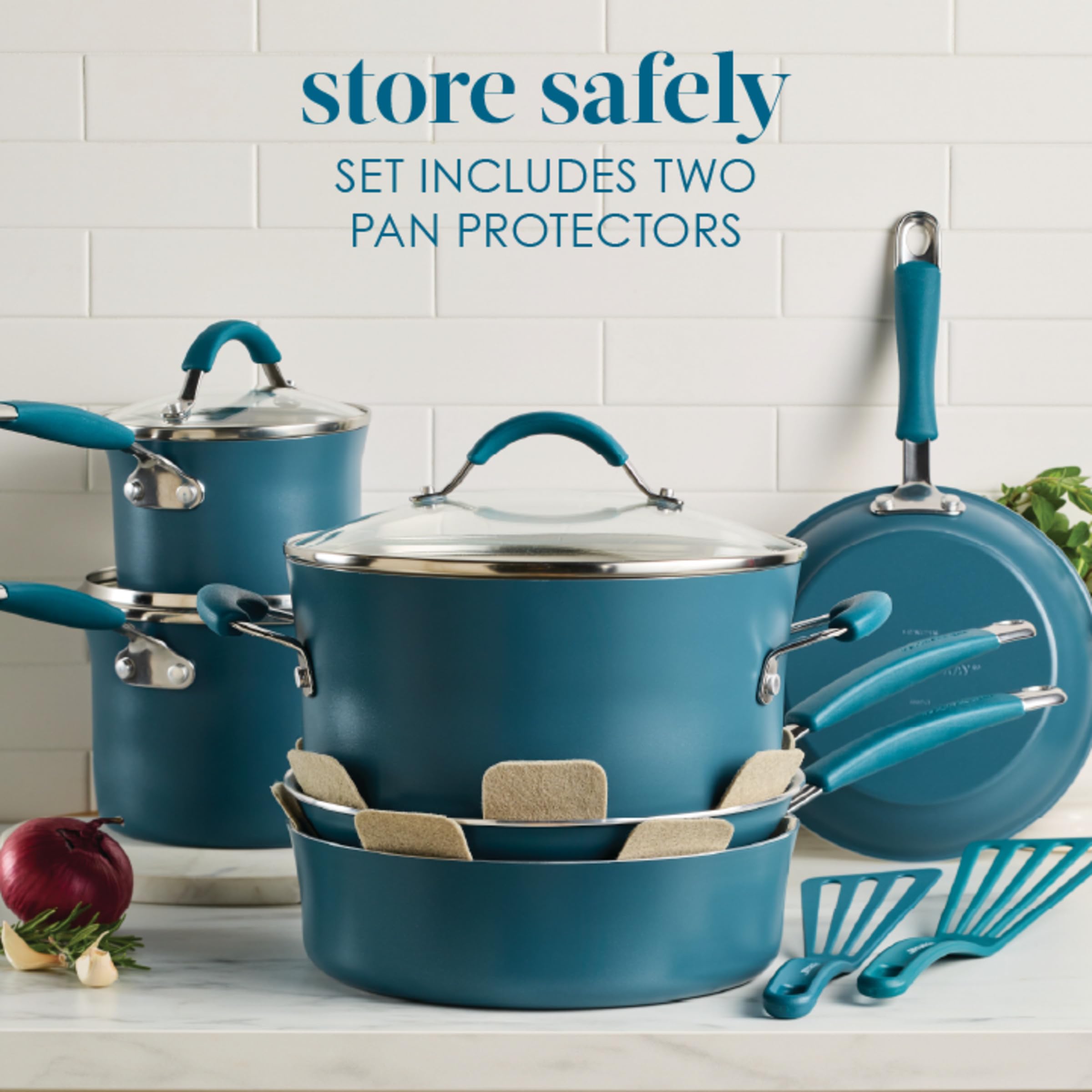 Rachael Ray pan on stovetop in use showing fast even heating benefits