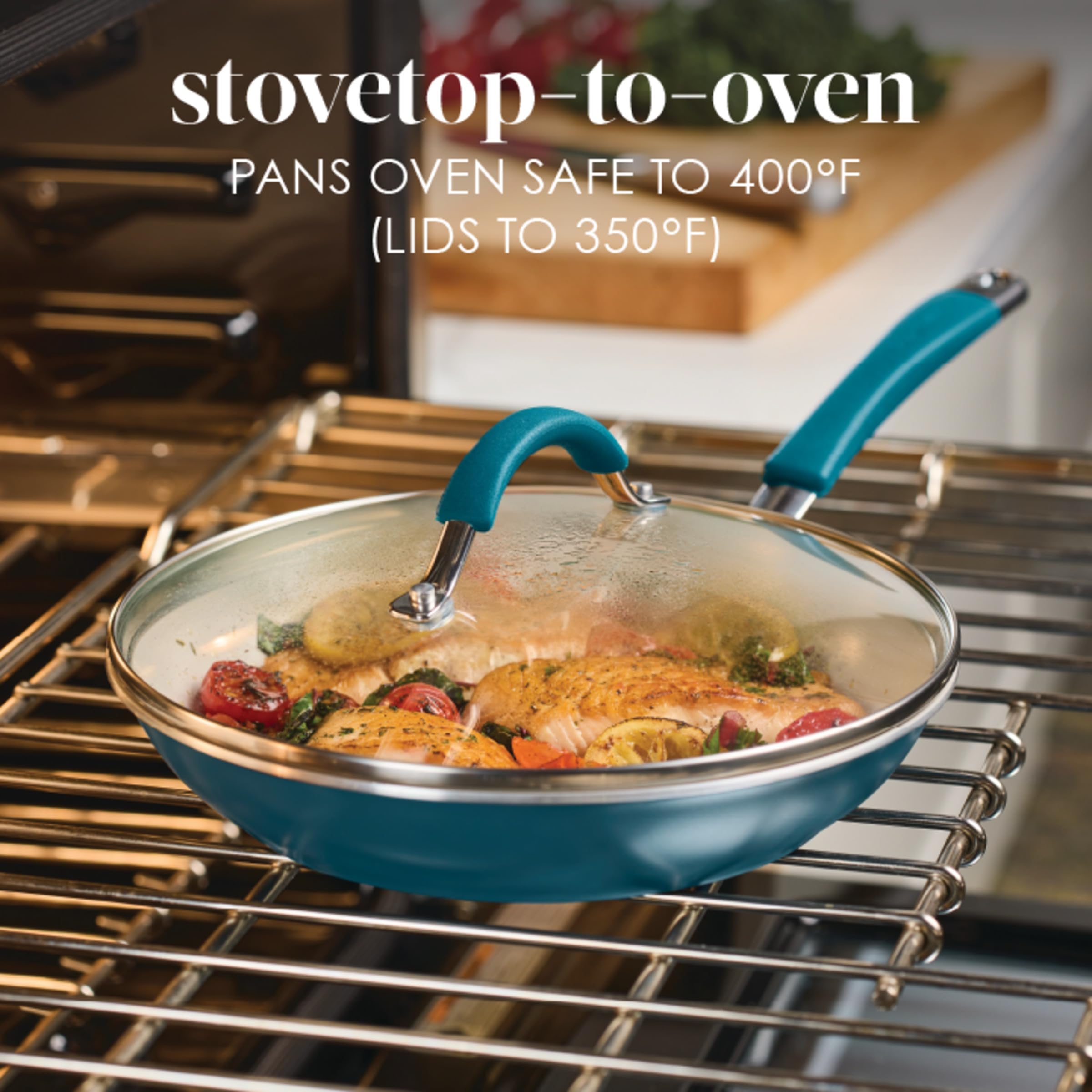 Rachael Ray silicone-grip handle close-up demonstrating comfortable secure hold