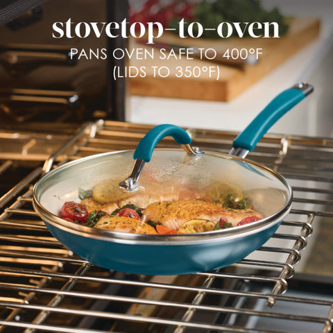 Rachael Ray silicone-grip handle close-up demonstrating comfortable secure hold