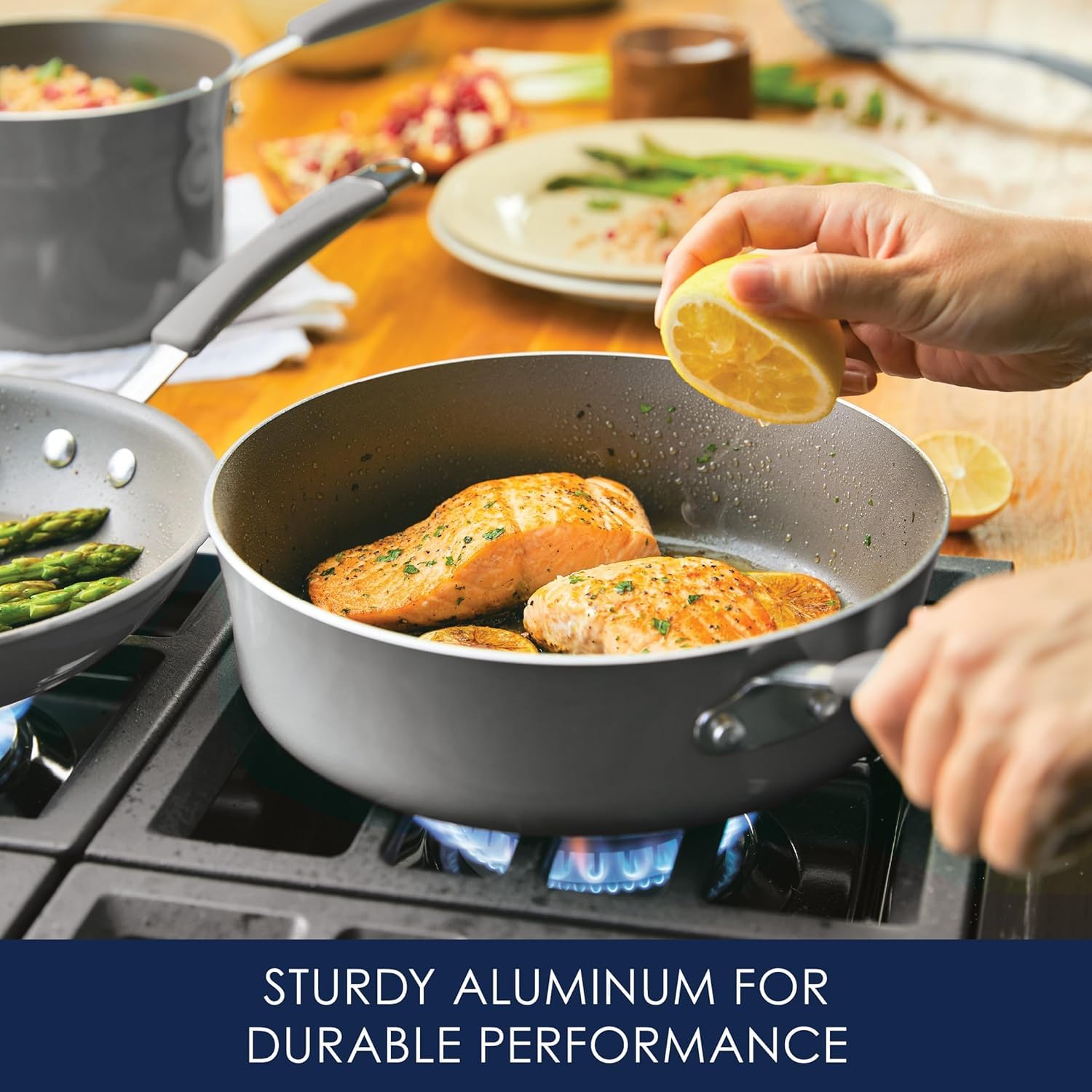 Rachael Ray Cucina silicone grip handle detail for secure comfortable hold