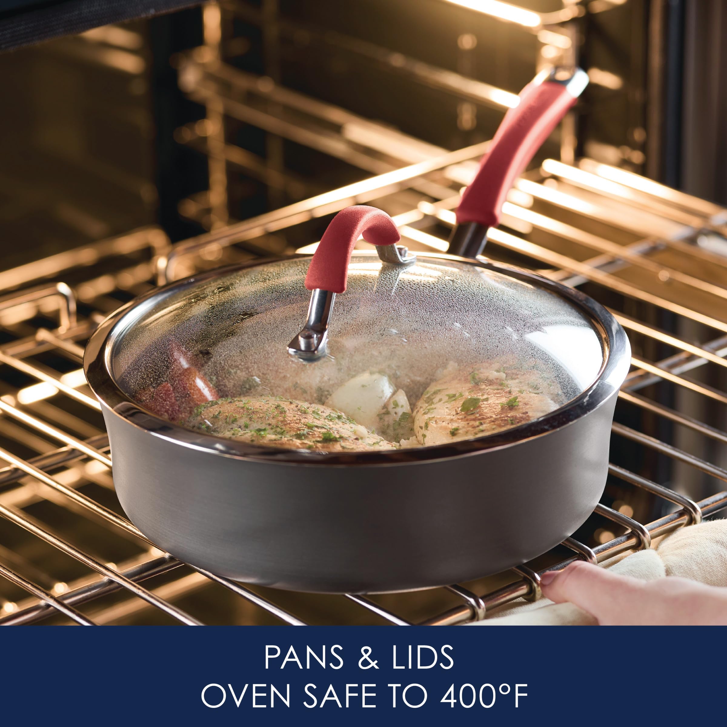 Rachael Ray Cucina stockpot with soup highlighting large capacity for family meals