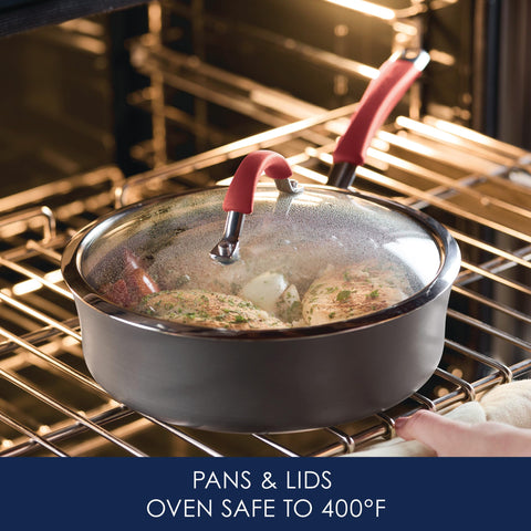 Rachael Ray Cucina stockpot with soup highlighting large capacity for family meals