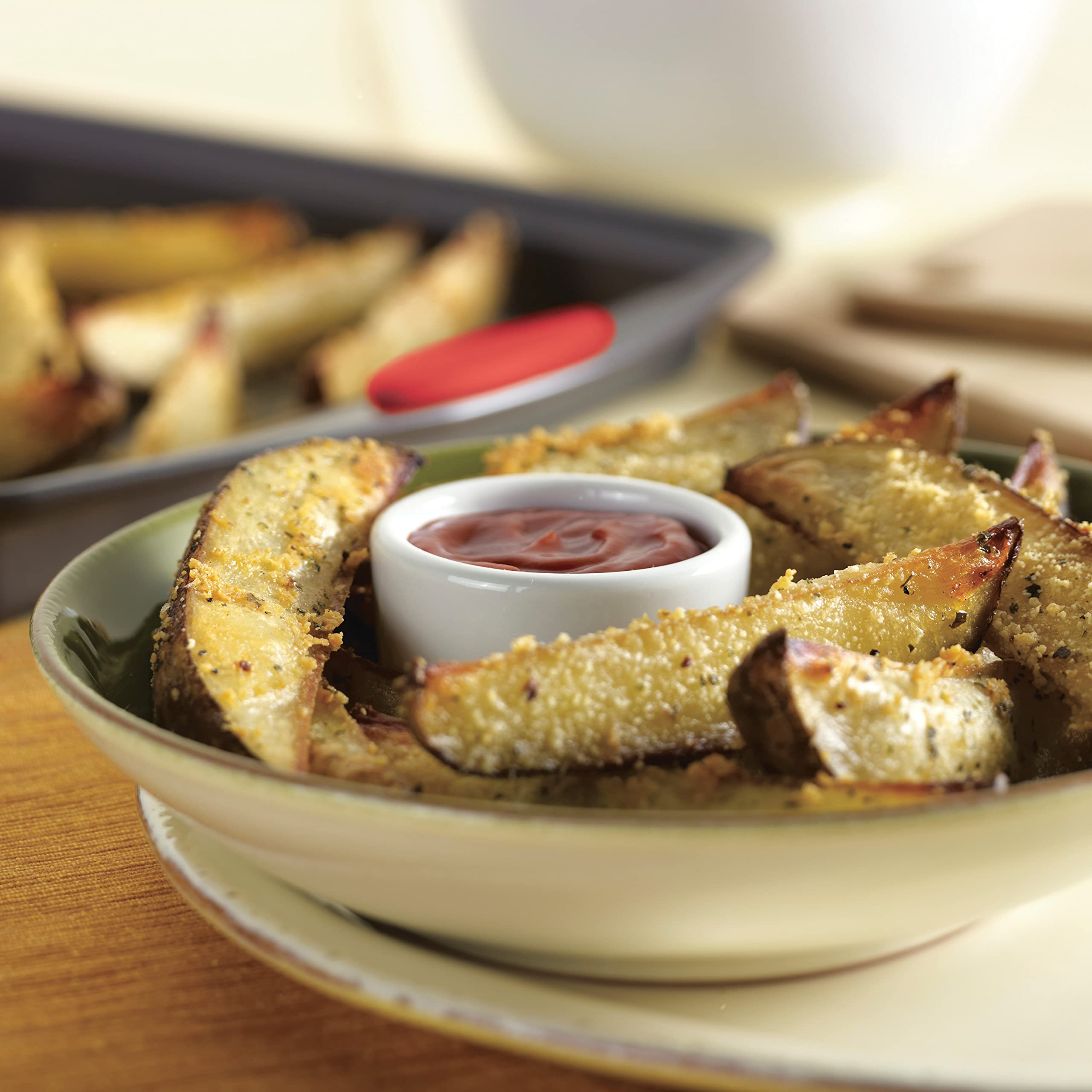 Rachael Ray sheet pan served on counter with meal for everyday use