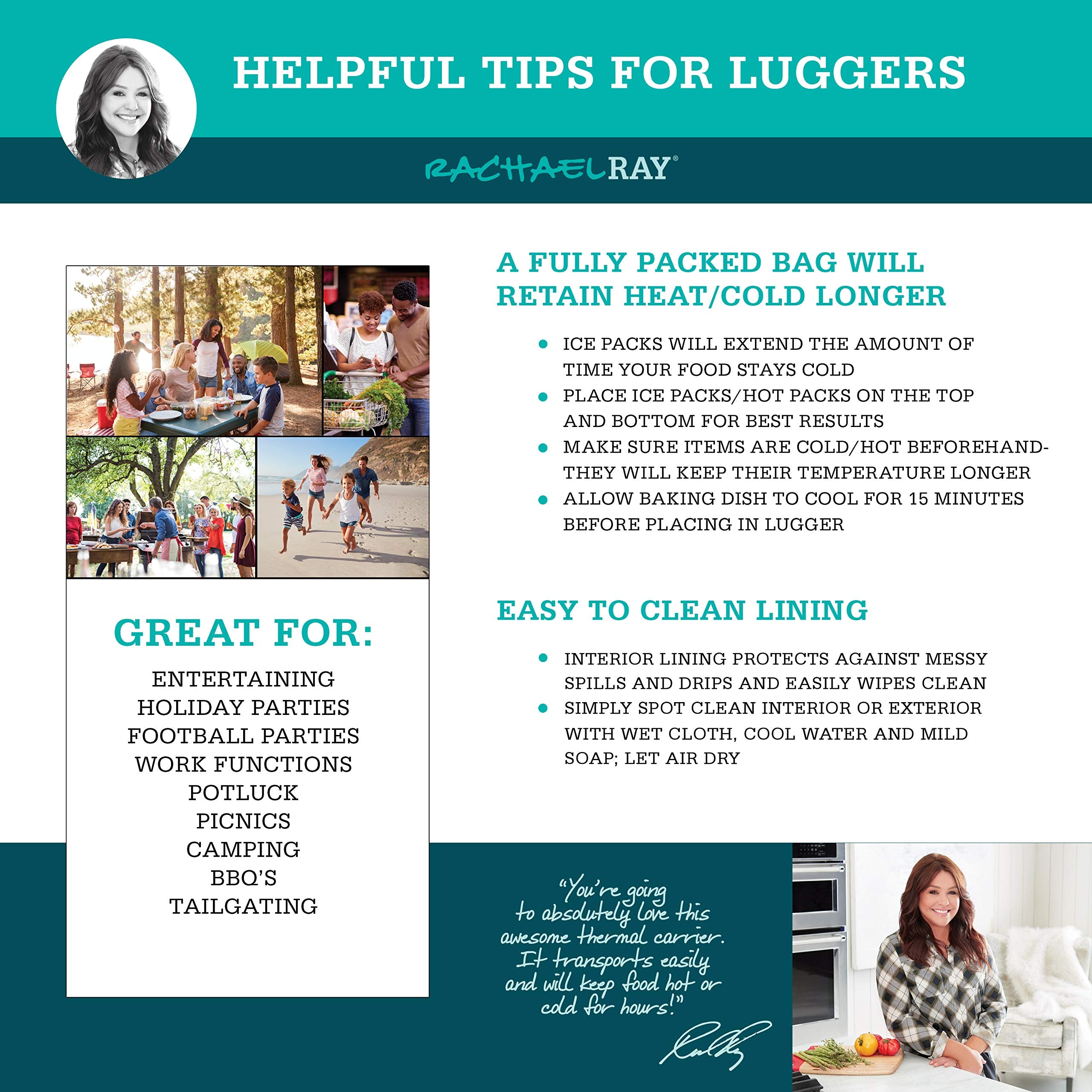 Rachael Ray lugger on picnic blanket ready for serving to simplify outdoor meals