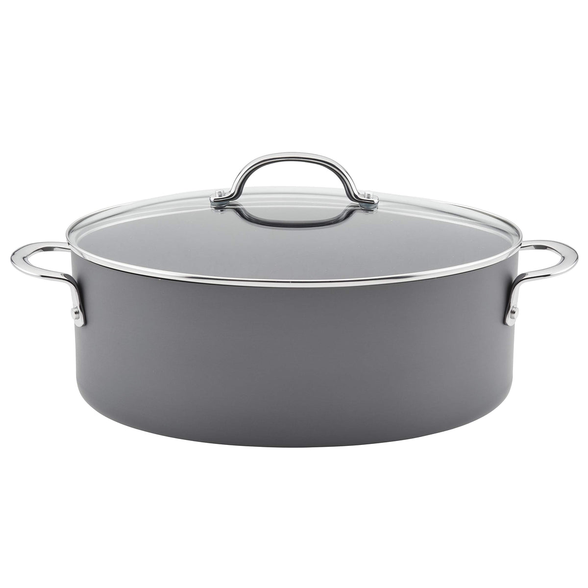 Rachael Ray front view of oval pasta stockpot showing sleek finish and capacity