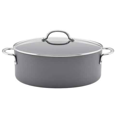 Rachael Ray front view of oval pasta stockpot showing sleek finish and capacity
