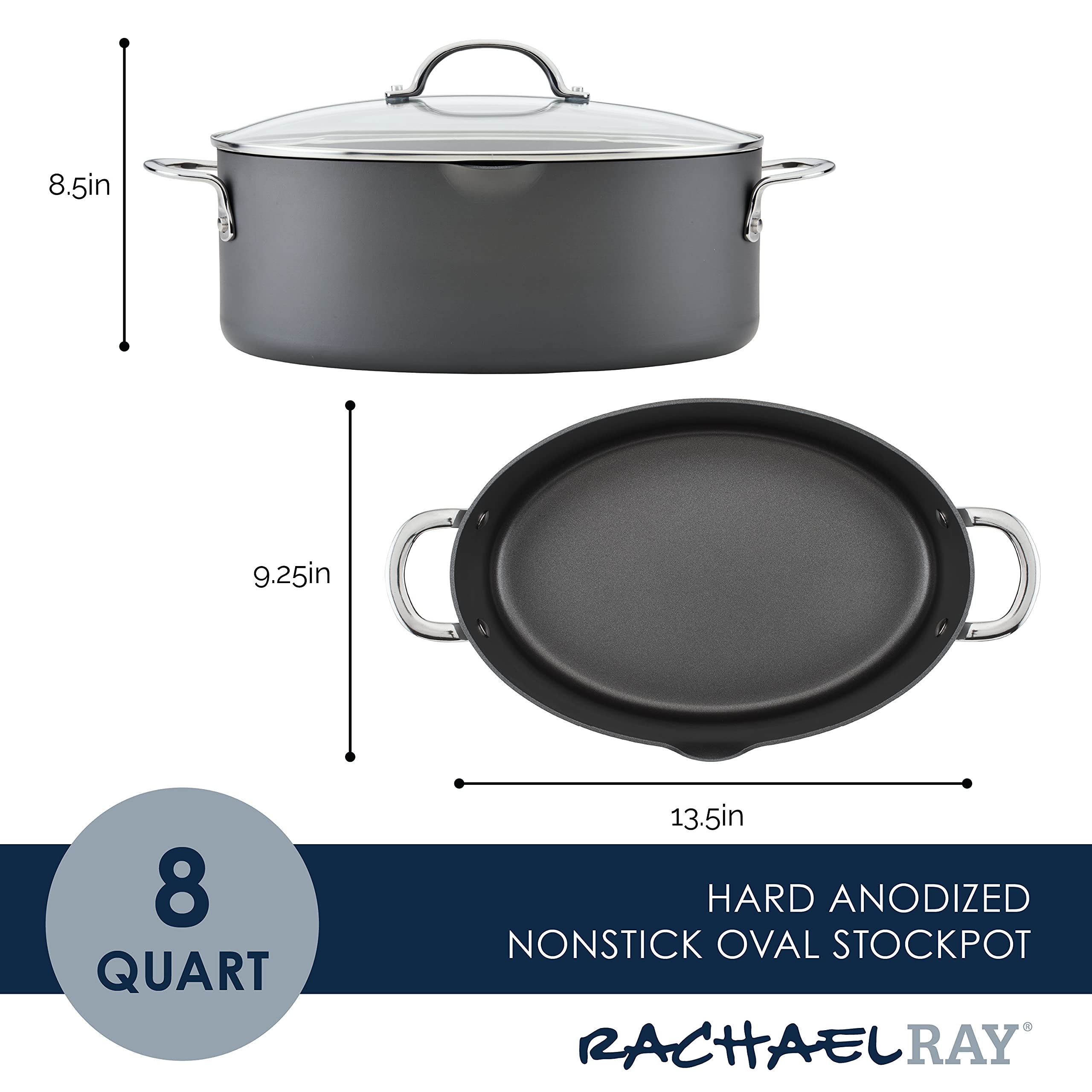 Rachael Ray pasta pot with tempered glass lid keeping heat in for even cooking